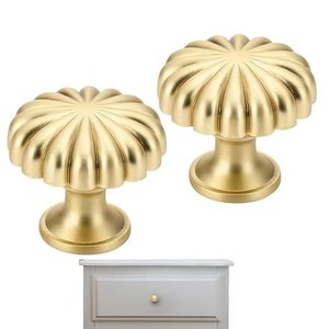 Vintage Brass Flower Cabinet Knob Decorative Round <b>Drawer</b> <b>Pull</b> Antique <b>Gold</b> Dresser Handle for Kitchen Cabinets Wardrobes - Product Image 1
