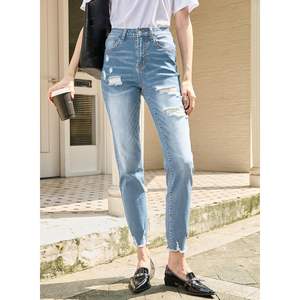 2025 talla 16 DE MUJER Zimbaplatinum cintura alta pierna recta Casual Jeans Beau azul rasgado desgastado Boyfriend pantalones de mezclilla - Product Image 5