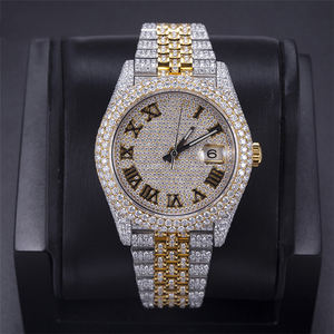 Vente chaude De Luxe À La Main Entièrement Glace Diamant Hip Hop Montres VVS Moissanite Verre Cadran Fenêtre Mouvement Automatique Bande Cachée - Product Image 1