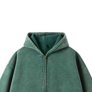 Sweat-shirt unisexe à capuche surdimensionné avec fermeture éclair, couleur unie, en coton French Terry, décontracté, pour l'automne, avec poche avant, coupe classique - Product Image 3