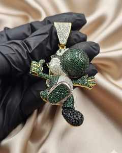 Pendentif dinosaure Yoshi en moissanite VVS style hip-hop, personnage de dessin animé, plaqué or jaune 14K, breloques en argent 925 - Product Image 1