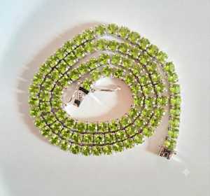 Collier tennis en péridot naturel 4 mm, 16 pouces, argent sterling 925 plaqué or 18 carats, pierre précieuse verte, bijoux élégants et luxueux pour femmes - Product Image 3