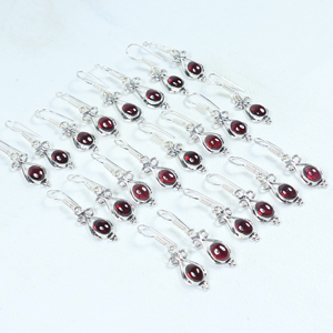 Top Selling 925 Sterling Silver Plated Three-Stone Teardrop Dangle <b>Earrings</b> Natural <b>Red</b> Gemstone Artisan Jewelry for Wholesale - Product Image 2