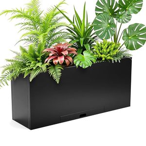 Outdoor Indoor Galvanized Steel <b>Rectangular</b> Planter Box Large Black Powder Coated Metal Flower <b>Pot</b> Heavy Duty Modern Planter - Product Image 1