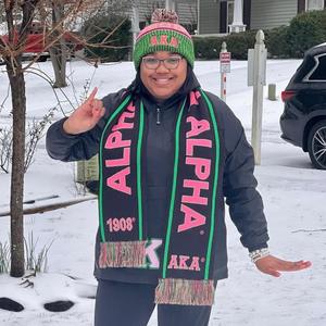 AKA Black Scarf and One Hat Set Green Pink Embroidered Knit Winter Accessories Warm Beanie and Matching Scarf Casual Fashion - Product Image 3