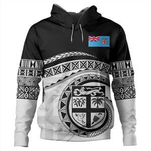 เสื้อฮู้ดดี้แขนราแกลนสีดำขาวลายธงชาติฟิจิสำหรับผู้ชาย - Product Image 1