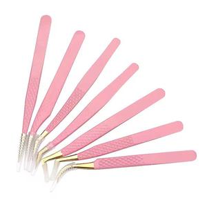 Juego de Pinzas para Pestañas Morje Quirúrgicas de Acero Inoxidable Rosa, Puntas de Precisión con Textura Dentada/Serrada, Longitud de 10 mm para Extensión de Pestañas - Product Image 2