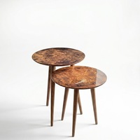 Tables basses gigognes en bois de style mid-century modern, plateau rond, meubles de salon