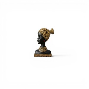 Sculpture africaine en polyrésine de petite taille avec coiffe florale, pièce décorative de table - Product Image 3