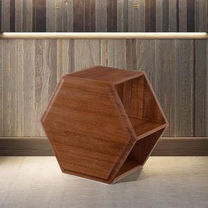Table basse hexagonale en bois/Table d'appoint en bois avec 2 rangements ouverts pour salon chambre - Product Image 1