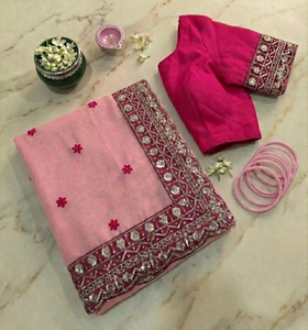 Sari de nailon estilo Bollywood bordado KV - Product Image 3