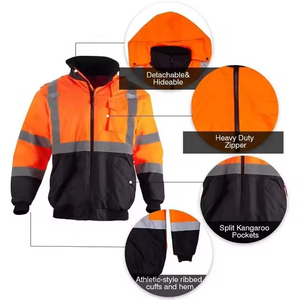 2026 Cheap Price High Visibility Safety <b>Jacket</b> Class 2 Waterproof Orange Reflective Work Bomber Coat with Fur Collar - Product Image 3