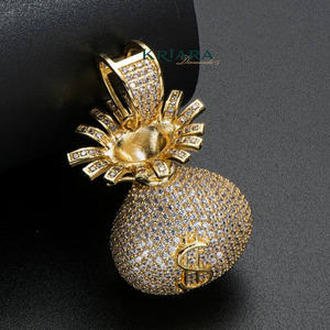 925 Silver Rhodium & Rose Gold Plated Moissanite Pineapple Pendant Dollar <b>Sign</b> Hip Hop Style Charm Unisex Everyday Wear Party - Product Image 1