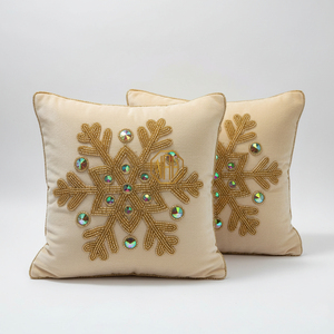 Housse de coussin carrée de luxe brodée et imprimée avec fermeture éclair, 100 % polyester, pour la décoration intérieure - Product Image 2