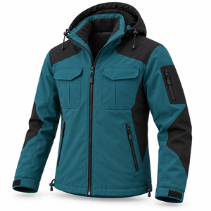 Wholesale Custom Softshell Jacket Winter Outdoor Hiking Windproof Polar <b>Fleece</b> Lined Detachable Hood Two Tone Casual <b>Mens</b> Jacket - Product Image 4
