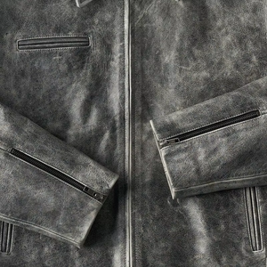 Custom Fashion New Design Vintage Discolored Pu Leather <b>Jacket</b> Men and Women - Product Image 4