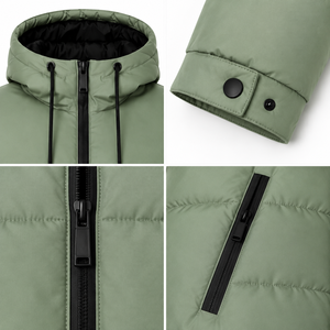 Blouson matelassé unisexe avec capuche à cordon, poches contrastantes zippées, poignets ajustables à boutons-pression, isolé pour l'hiver et les activités de plein air - Product Image 4