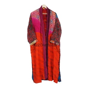 Kimono de Seda para Mujer, Cinturón de Seda Reciclada, Diseño de Patchwork de Sari, Estilo Vintage Informal, Transpirable y Suave, para Invierno, Otoño, Primavera y Verano - Product Image 1