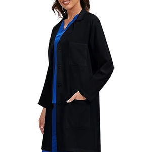 Blouse de laboratoire noire pour femme en coton et polyester, uniforme d'hôpital avec poche pour badge infirmier et crochet pour stéthoscope - Product Image 2