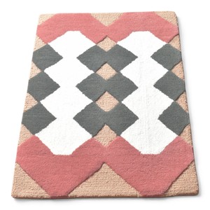 Alfombra Moderna de Lana Hecha a Mano con Diseño Geométrico de Diamantes, en Tonos Rosa Pálido, Gris, Marfil y Beige, de Alta Densidad - Product Image 4