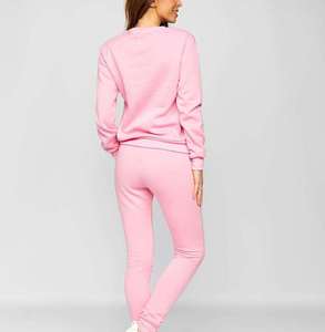 Conjunto Deportivo de Algodón Rosa para Mujer, Cuello Redondo, Manga Larga, Cierre con Cordón, Bolsillos Laterales, Ropa Casual de Primavera, Alta Calidad - Product Image 2