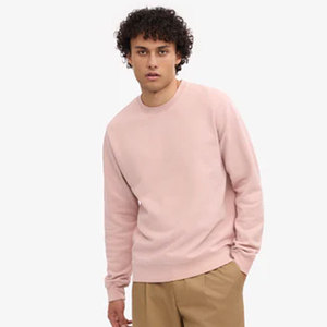 <b>Men's</b> Pink Crew Neck Knitted Pullover Sweatshirt Regular Fit Solid Color Minimalist Style Autumn Wear - Product Image 5