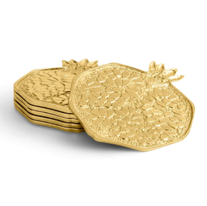 Round antique brass coaster featuring a traditional <b>painted</b> artwork insert with floral motifs, available at wholesale prices. - Product Image 2