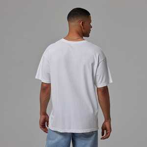 Camiseta blanca para hombre, blanca pura, lisa, sencilla, holgada, de corte oversized, manga corta, cuello redondo, básica. - Product Image 4