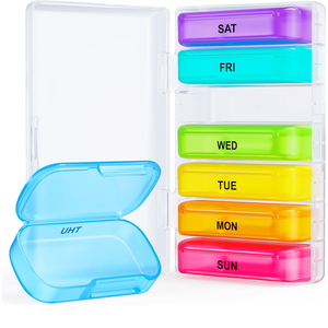 Set da 7 Portapillole Extra Large Portatili, Organizzatore Settimanale da Tasca/Borsa con Design a Doppia Protezione, Contenitore per Pillole - Product Image 1