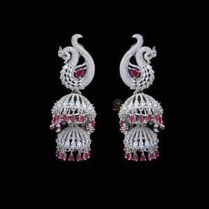Lucy CZ Designer Jhumkas-14K Gold Plated Ethnic Drop Earrings with Pearl - Product Image 3