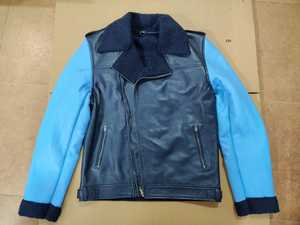 Veste de moto en cuir d'agneau bleu pour homme, respirante, anti-UV, doublure en sherpa, col rabattable, fermeture éclair, coupe-vent d'hiver - Product Image 5