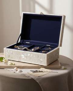 Mother of Pearl Inlay Jewelry <b>Box</b> | White <b>Floral</b> Keepsake, Velvet Lined <b>Storage</b> jewelry organizer Eco friendly jewelry <b>storage</b> - Product Image 6