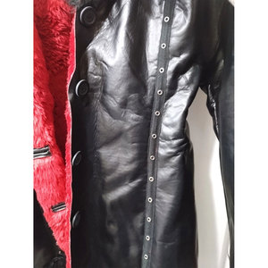 Veste en simili cuir noir doublée de fourrure synthétique rouge, style gothique punk, pour femme, taille XXL - Product Image 3
