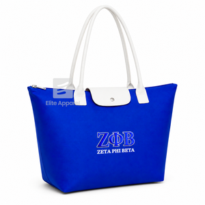Bolso Tote Personalizado de la Hermandad Zeta Phi Beta, Azul y Blanco con Logotipo Bordado, de Gran Capacidad para Uso Diario, en Cuero para Mujer - Product Image 1