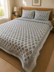Stylish Summer Jaipur Hand Block Printed Cotton Floral Boho Durable <b>Quilt</b> Comforter <b>Set</b> with 2 <b>Pillow</b> Covers - Product Image 5