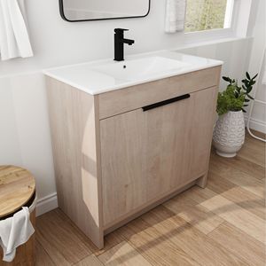 36-Inch Freestanding White Ceramic Sink <b>Bathroom</b> <b>Vanity</b> with 2 Soft Close Cabinet Doors W1286S00063 (BVB02436PLO F BL9090B) - Product Image 5