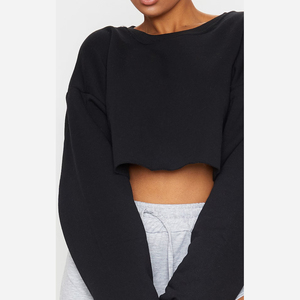 Sudadera Corta de Felpa Francesa con Bajo sin Rematar y Hombros Caídos para Mujer, Estilo Novedoso - Product Image 3