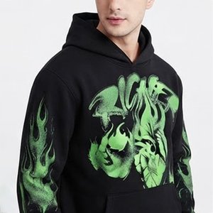 เสื้อฮู้ดผู้ชายสีดำพิมพ์ลายมังกรสีเขียวด้วยเทคนิค Sublimation พร้อมโลโก้สั่งทำ รุ่นใหม่ล่าสุด ทรงปกติ สวมใส่สบายๆ สำหรับฤดูใบไม้ร่วง - Product Image 2