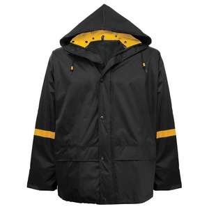 Traje Impermeable Negro con Ribete Amarillo y Chaqueta con Capucha para Uso en Exteriores - Product Image 4