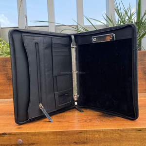 A4 Size Hand Tooled Cowhide Leather Certificate Holder <b>Folder</b> Genuine leather Portfolio <b>Binder</b> With Zipper Closure Business Use - Product Image 6