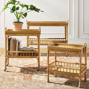 Carrito portátil de mimbre para aperitivos y bebidas, el más vendido, carritos rodantes hechos a mano, decoración para bar en casa - Product Image 1