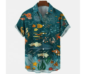 เสื้อเชิ้ตฮาวายแขนสั้นพิมพ์ลายผ้าเรยอนคอปกคิวบาสำหรับผู้ชายขายส่งล่าสุด ผลิตจากโพลีเอสเตอร์ 100% - Product Image 2