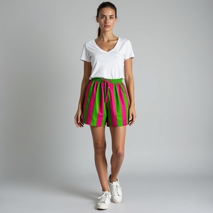 Señoras llamativos rosa y verde rayas bremuda shorts algodón transpirable - Product Image 5