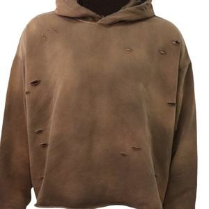 Sudadera con capucha personalizada con apliques bordados, efecto desgastado, con cremallera y pedrería, lavado ácido, estilo vintage, para hombre, streetwear - Product Image 3
