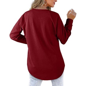 Sudadera de cuello redondo de color liso para mujer, top informal de algodón de manga larga con bolsillos, ropa de otoño - Product Image 4