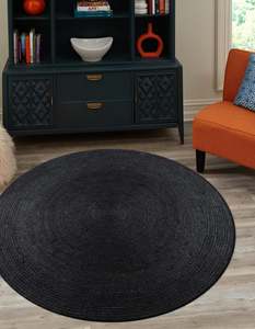 Natural Fiber Black Round Carpet Eco Friendly <b>Boho</b> <b>Rug</b> For Entryway Living Room - Product Image 1