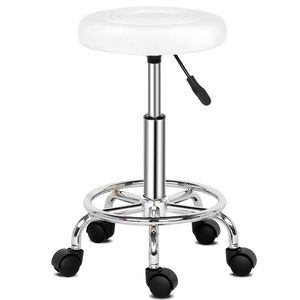 Sgabello da Bar Moderno Bianco Rotondo con Struttura in Metallo Lineare Girevole per Uso Domestico o Scolastico - Product Image 4