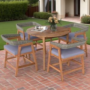 Set da pranzo da giardino a 5 pezzi con cuscini e schienale in rattan PE per uso in giardino e cortile - Product Image 1