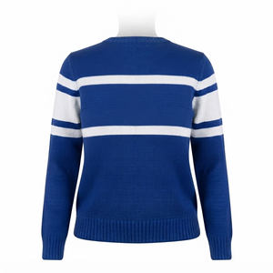 <b>Custom</b> Logo Blue White Striped Knit Crew Neck Sweater <b>Custom</b> Embroidery Pullover Wholesale - Product Image 6