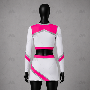 Uniforme de Animadoras Personalizado de Manga Larga en Poliéster, Vestido de Animadoras para Niñas, Impresión por Transferencia de Calor, Blanco, Rosa, Plateado, con Pedrería, para Equipo - Product Image 3